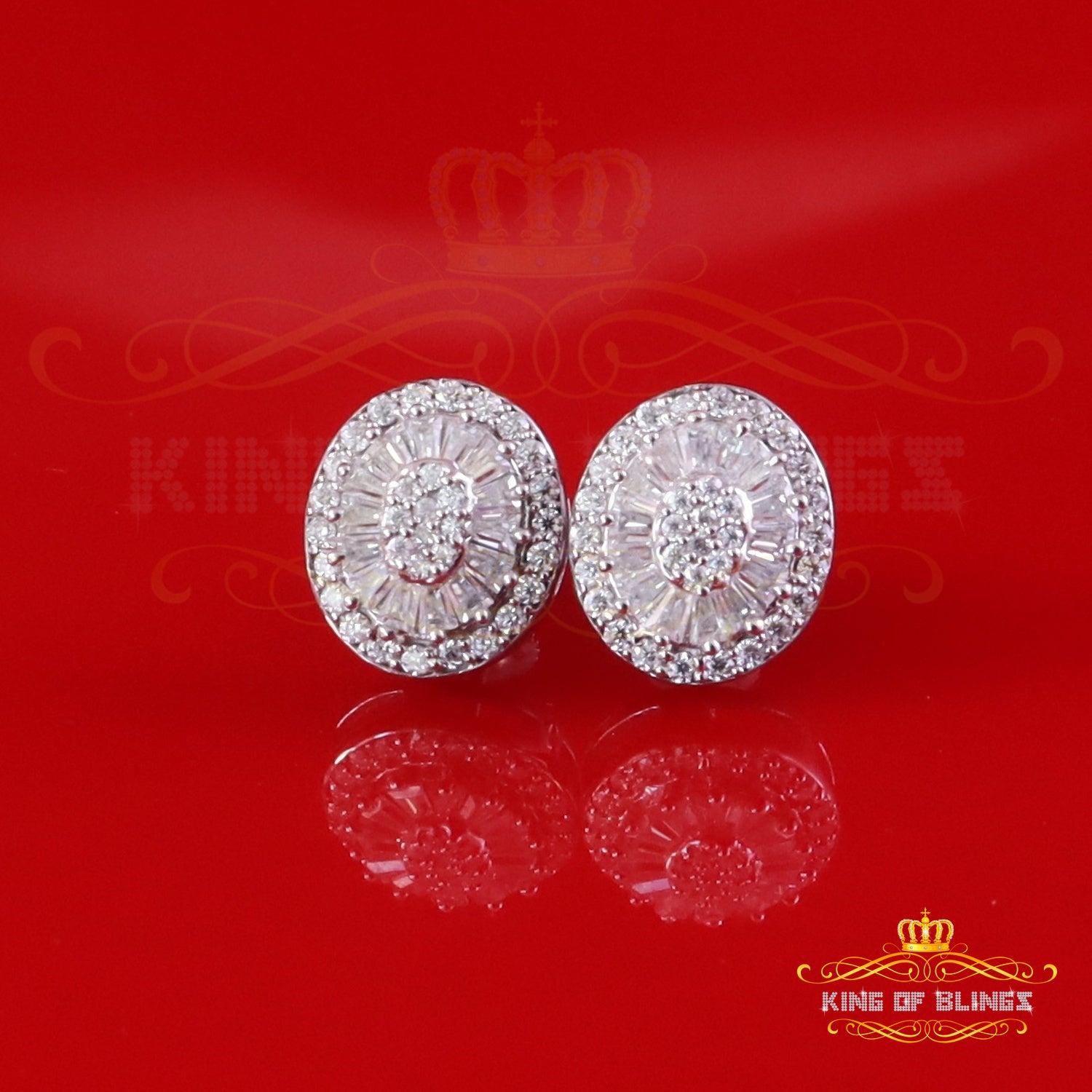 King of Bling's 925 White Silver 1.00ct VVS 'D' Moissanite Oval Stud Earring Men's/Womens King of Blings