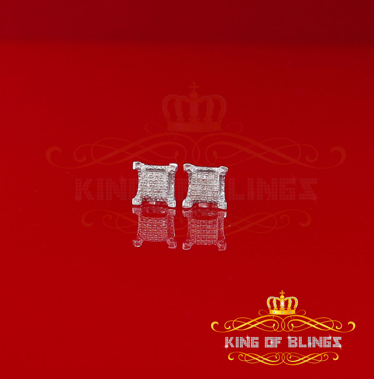 King Of Bling's White 925 Sterling Silver Hip Hop 0.15ct Diamond Men's & Women's Square Earring