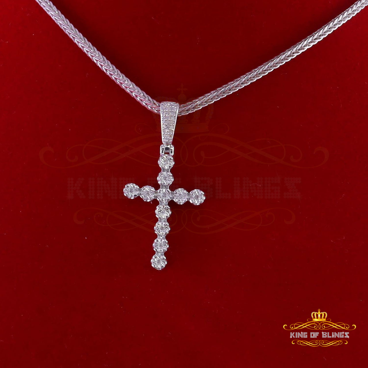 King Of Bling's Real 0.33ct Diamond Sterling Silver CROSS Charm Fashion Necklace Pendant White