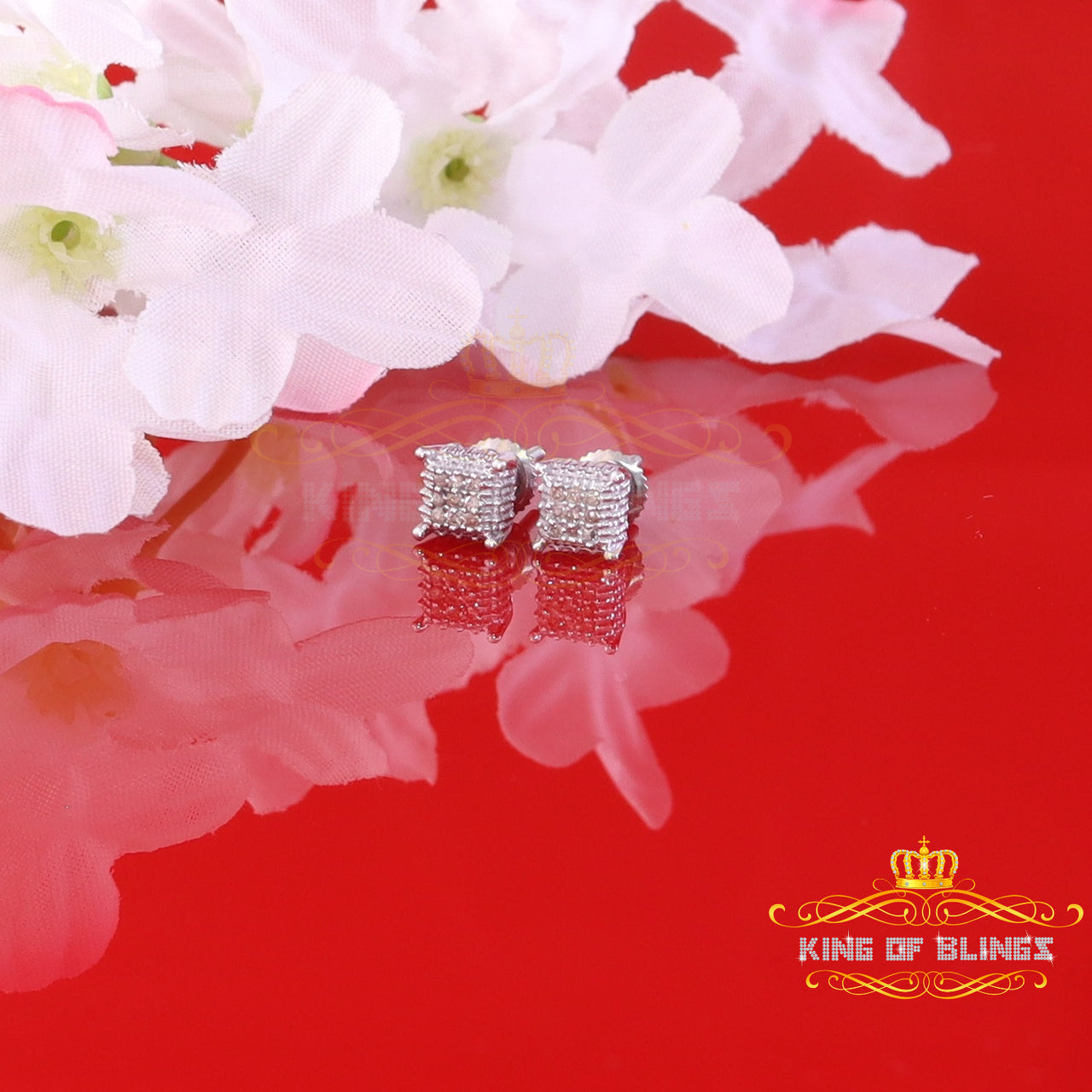 King Of Bling's Aretes Para Hombre 0.05ct Diamond 925 Silver Women & Men Square White Earrings