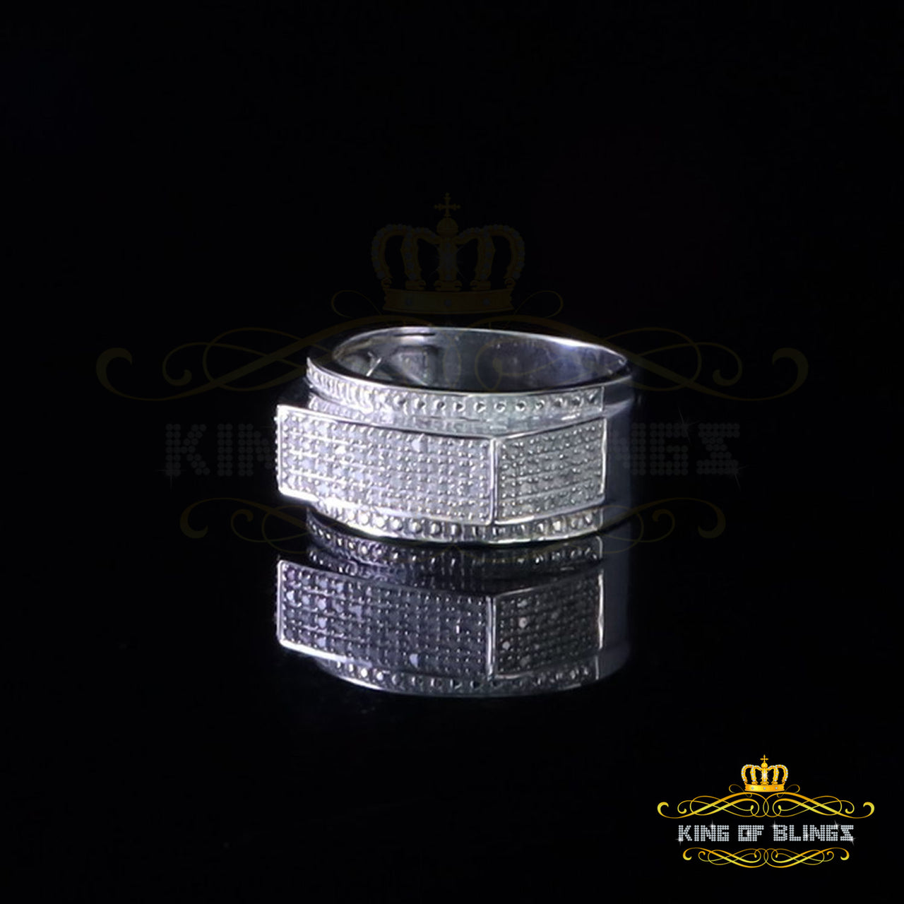 King Of Bling's Trendy Micro 0.33ct Real Diamond Men's 925 Silver White Band Style Ring Sz 10 KING OF BLINGS