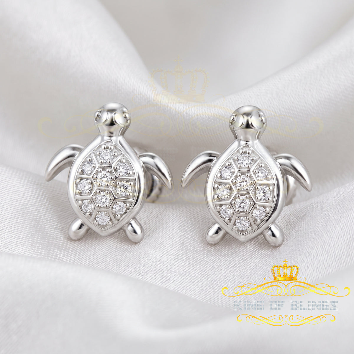 King of Bling's Women's 0.14ct Cubic Zirconia Turtle Stud Earrings White 925 Sterling Silver KING OF BLINGS