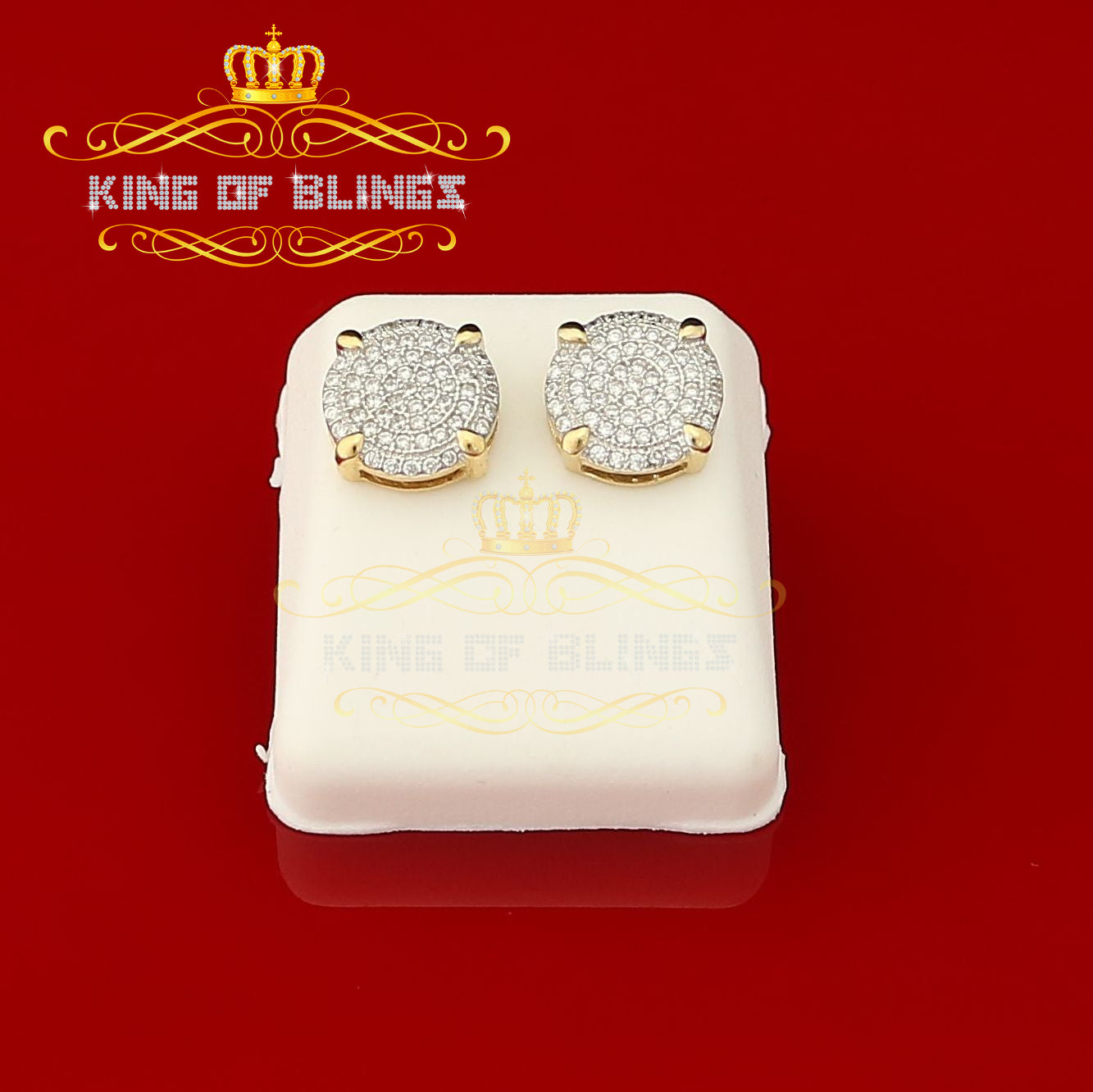 King of Bling's Aretes Para Hombre 925 Yellow Silver 1.06ct Cubic Zirconia Round Mens Earrings KING OF BLINGS