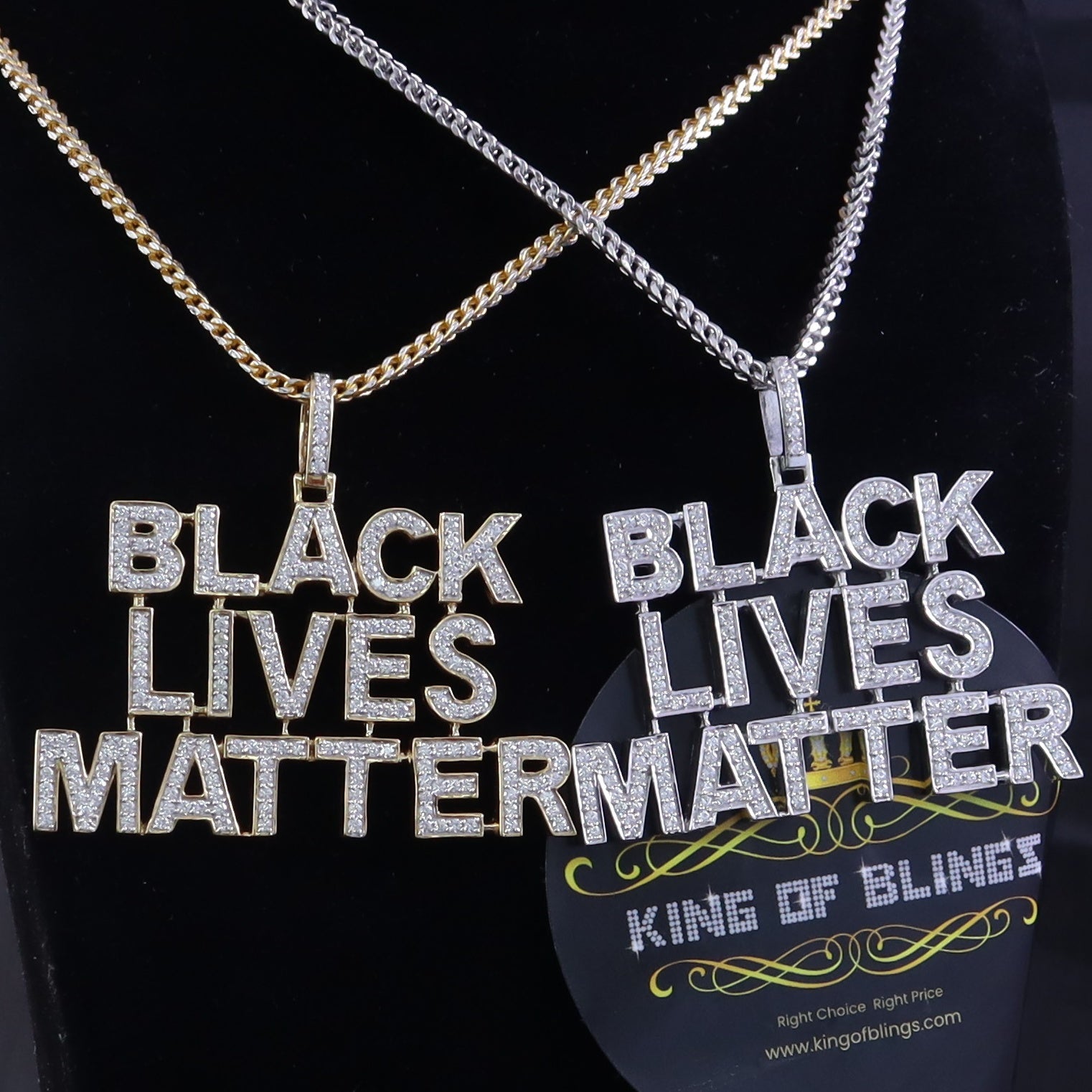 King Of Bling's Yellow Sterling Silver BLACK LIVES MATTER Sign Pendant 6.37ct Cubic Zirconia KING OF BLINGS