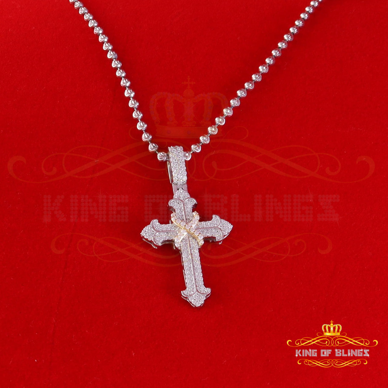King Of Bling's 925 Sterling white Silver 1.50ct VVS D Clr.Moissanite Cross Pendant Men/ Women. KING OF BLINGS