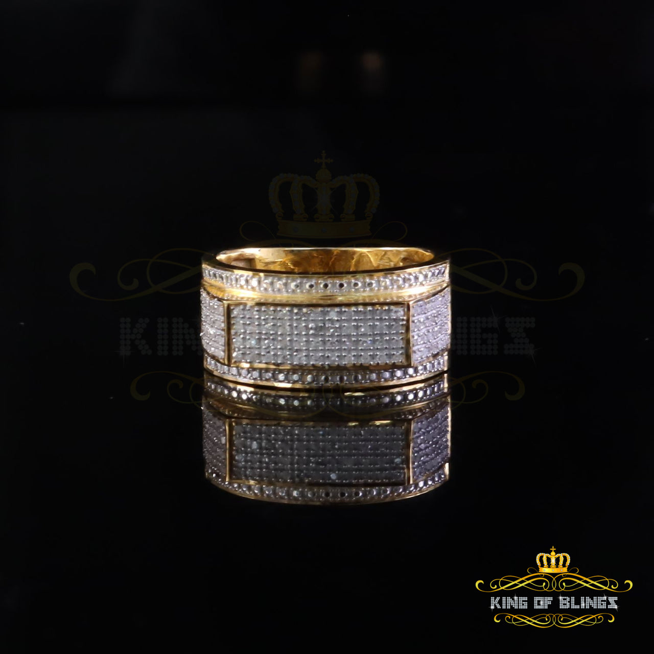 King Of Bling's Trendy Real Micro Diamond Men's 0.33ct 925 Silver Yellow Band Style Ring Size 10