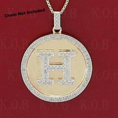 10k Real Yellow Gold Real Diamond 0.25CT Initial Alphabet "H" Charm Pendant