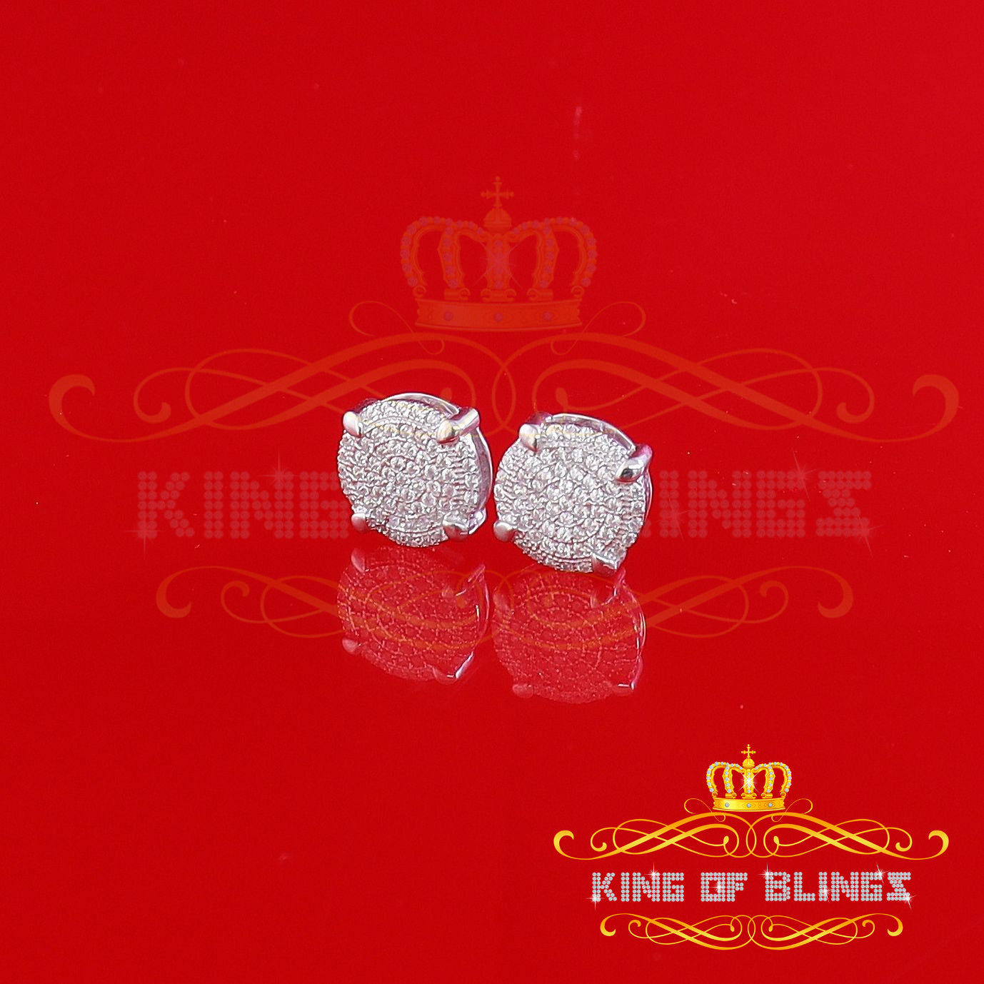 King of Blings- Aretes Para Hombre 925 White Silver 1.06ct Cubic Zirconia Round Women's Earrings KING OF BLINGS