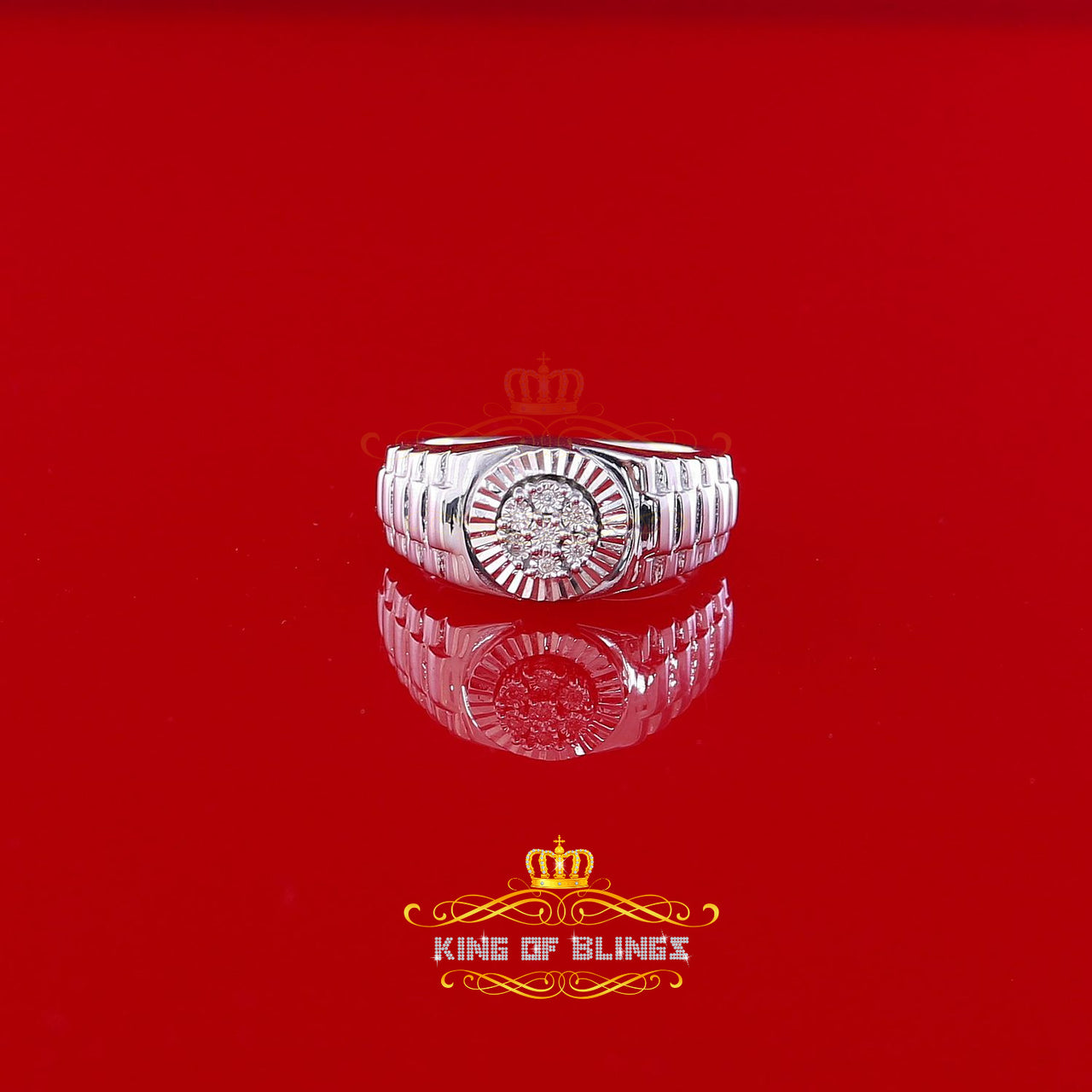 King Of Bling's 925 Sterling Silver 0.05 CT Real Diamond Men's Style White Band Style Ring SZ 10