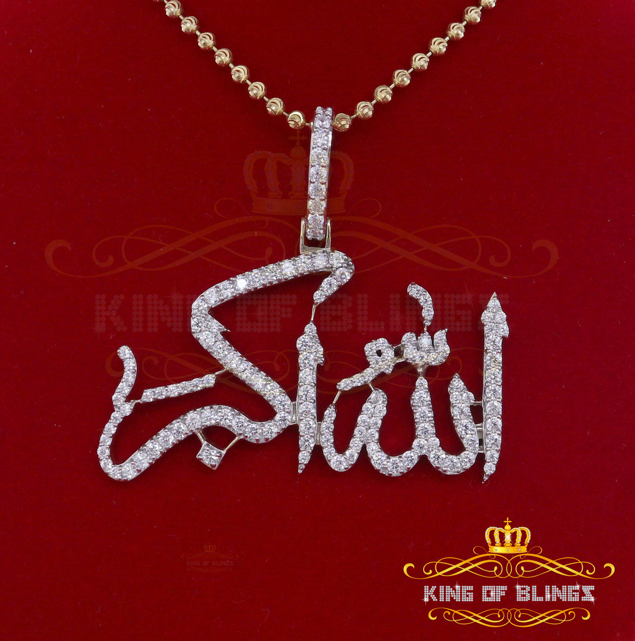 Yellow Allah hu-Akbar 925 Sterling Silver Pendant with 3.35ct Cubic Zirconia KING OF BLINGS
