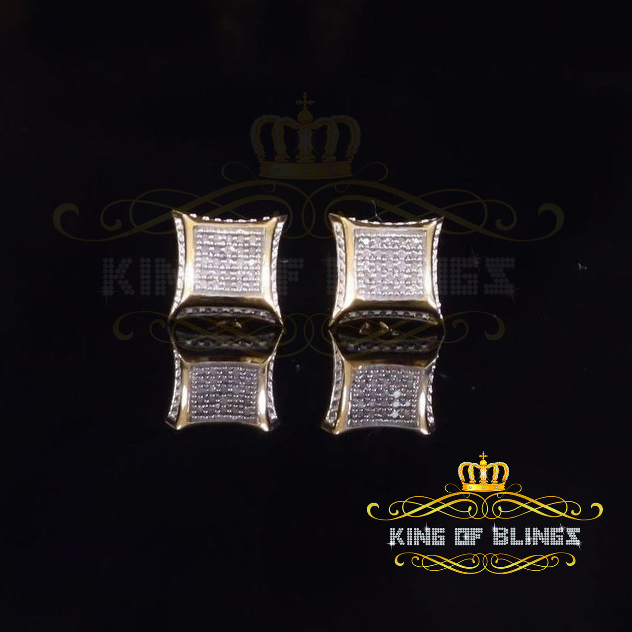 King Of Bling's 10K Yellow Real Gold with Real 0.20ct Diamond Men's/Women's Square Stud earrings