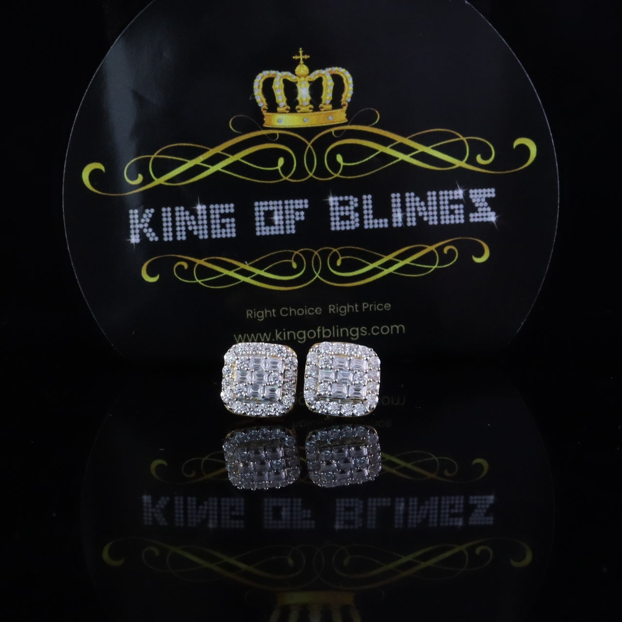 King  of Bling's Yellow 925 Silver 1.50ct VVS 'D' Baguette Moissanite Stud Earrings Men's/Womens