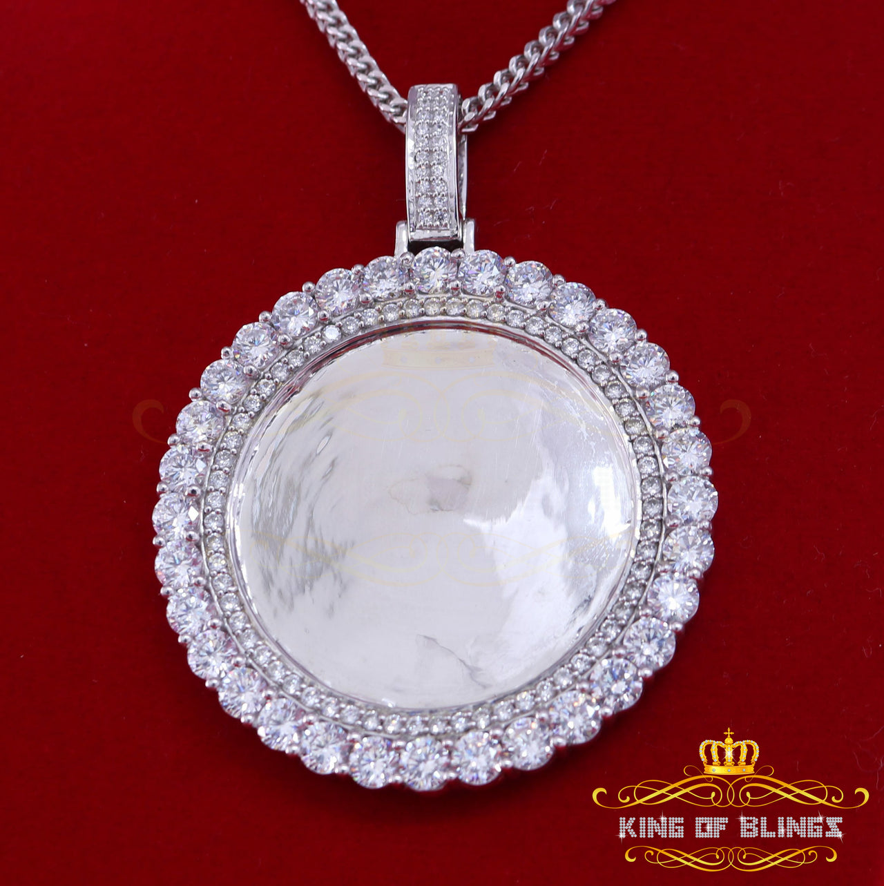 King Of Bling's White 925 Sterling Silver Pendant Charming Necklace as 19.21ct Cubic Zirconia