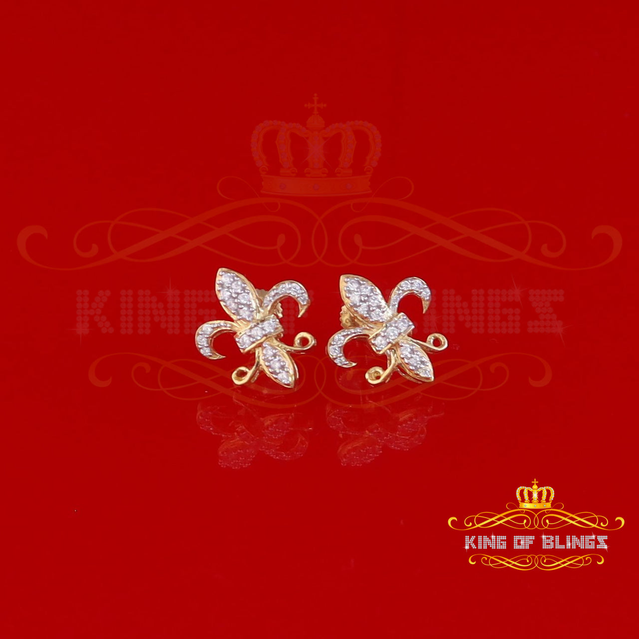 King of Bling's Yellow 0.35ct Cubic Zirconia 925 Silver Men's & Women's Fleur de Lis Earrings