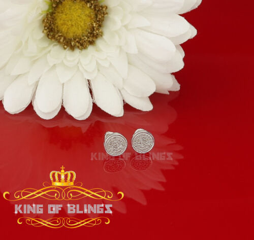 King Of Bling's 925 White Silver Hip Hop 0.15ct Diamond For Men's & Women's Round Stud Earrings