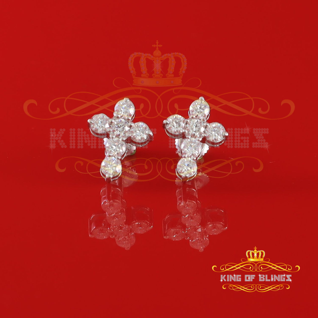 King of Bling's 1.00ct Moissanite White 925 Sterling Silver Women's Cross Earrings
