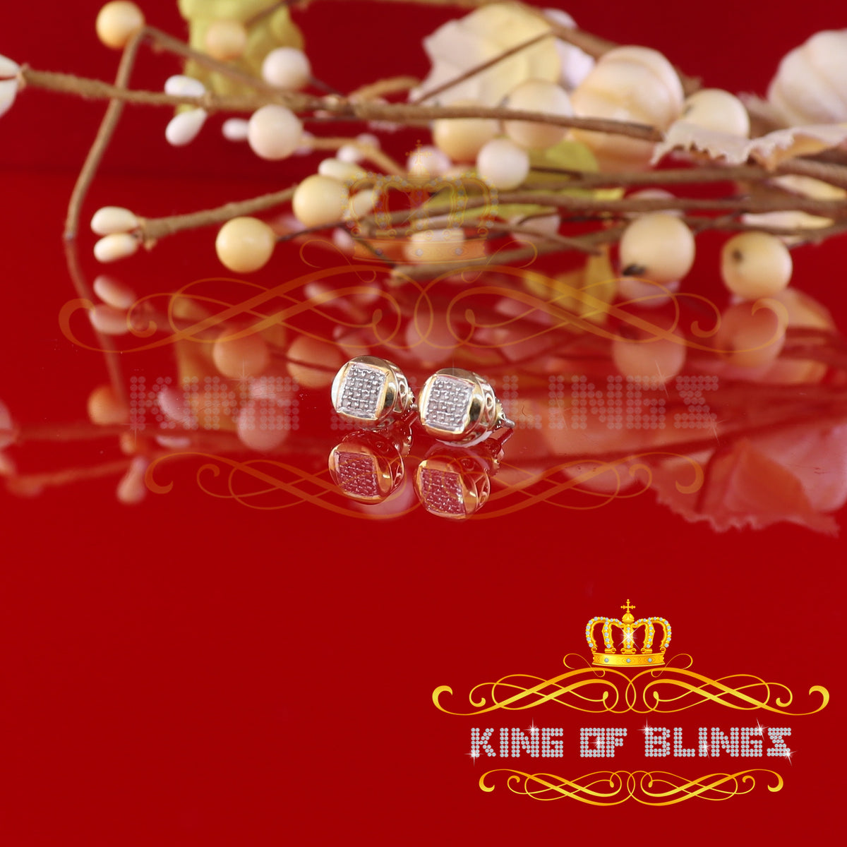King Of Bling's 0.10ct Diamond 925 Sterling Silver Yellow For Women's & Men's Round Stud Earring KING OF BLINGS