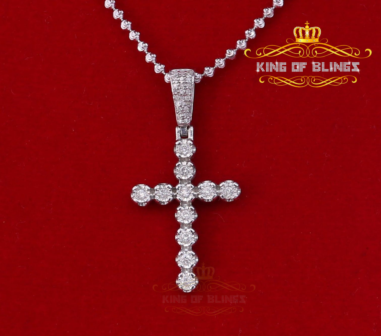 King Of Bling's Real 0.15ct Diamond Sterling Silver CROSS Charm Necklace Fashion Pendant White