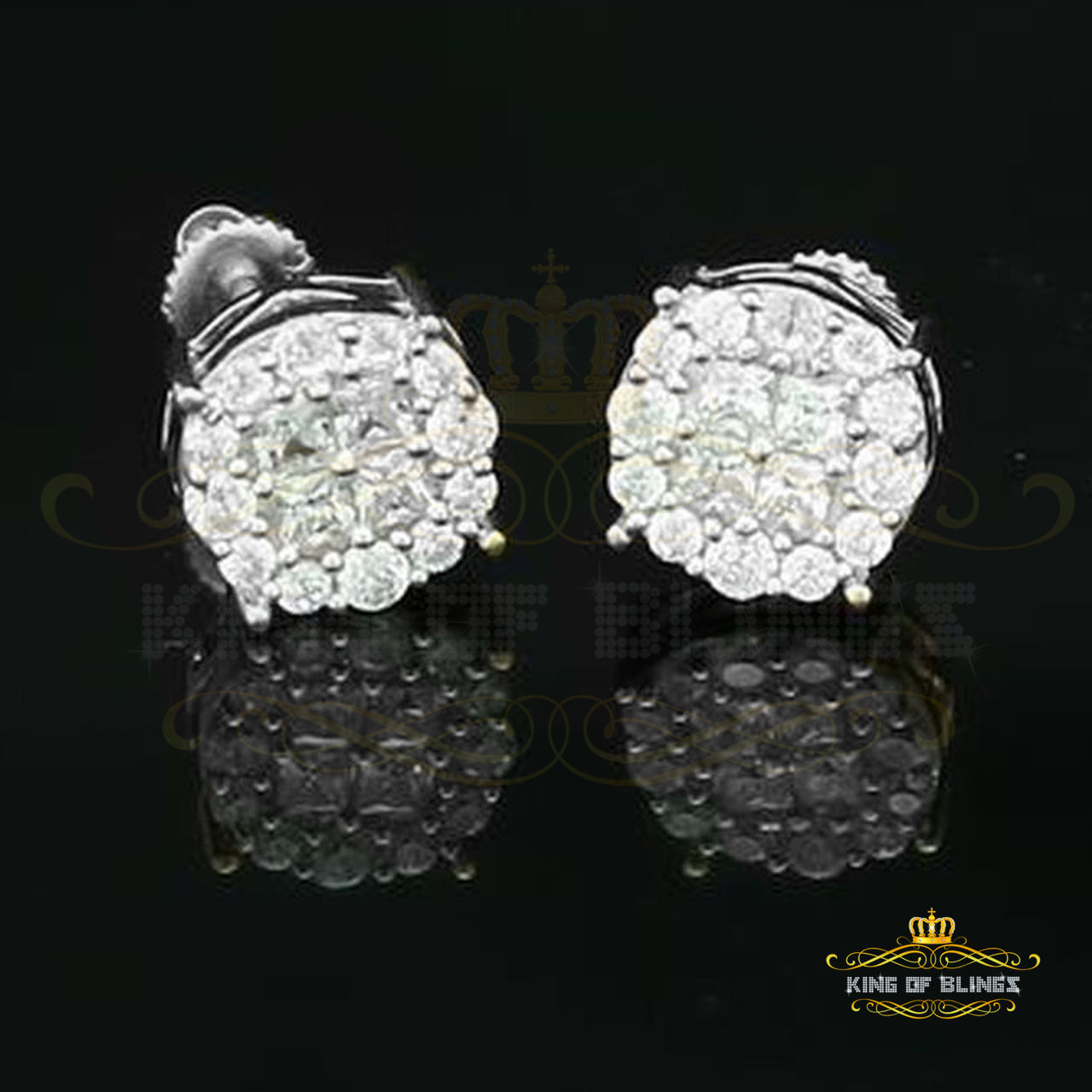 King of Blings- Aretes Para Hombre 925 White Silver 1.68ct Cubic Zirconia Round Women's Earrings KING OF BLINGS