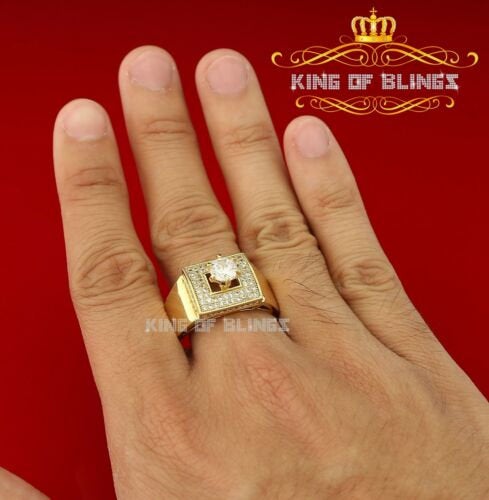 King Of Bling's 925 Yellow Sterling Silver 0.00ct Cubic Zirconia Square Men's Ring Big Size 14.5 KING OF BLINGS