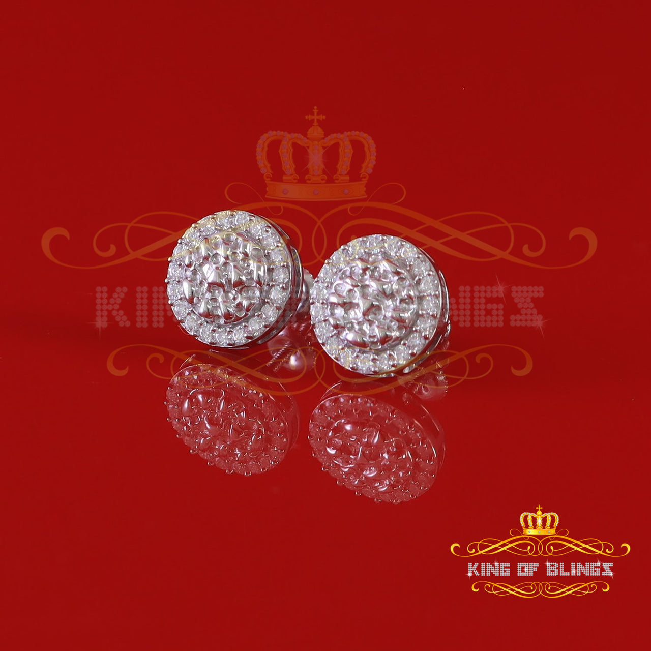King of Bling's 1.50ct Moissanite White 925 Sterling Silver Women's Circle Shape Nugget Earrings