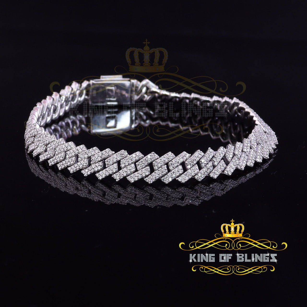 King Of Bling's 925 Silver White Cuban Moissanite Men's Bracelet Wdth 8mm Length SZ 8.5inch Long