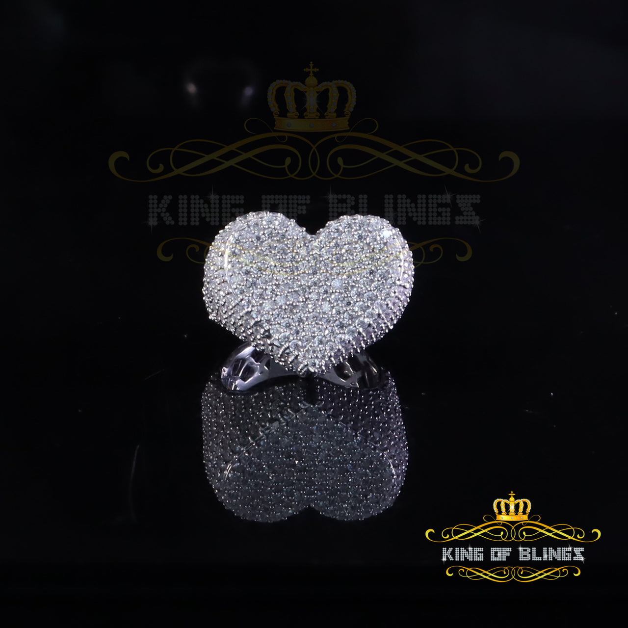 King of Bling's Sterling Women's 925 White Silver 5.00ct VVS D Moissanite Big Heart Ring Size 8 King of Blings