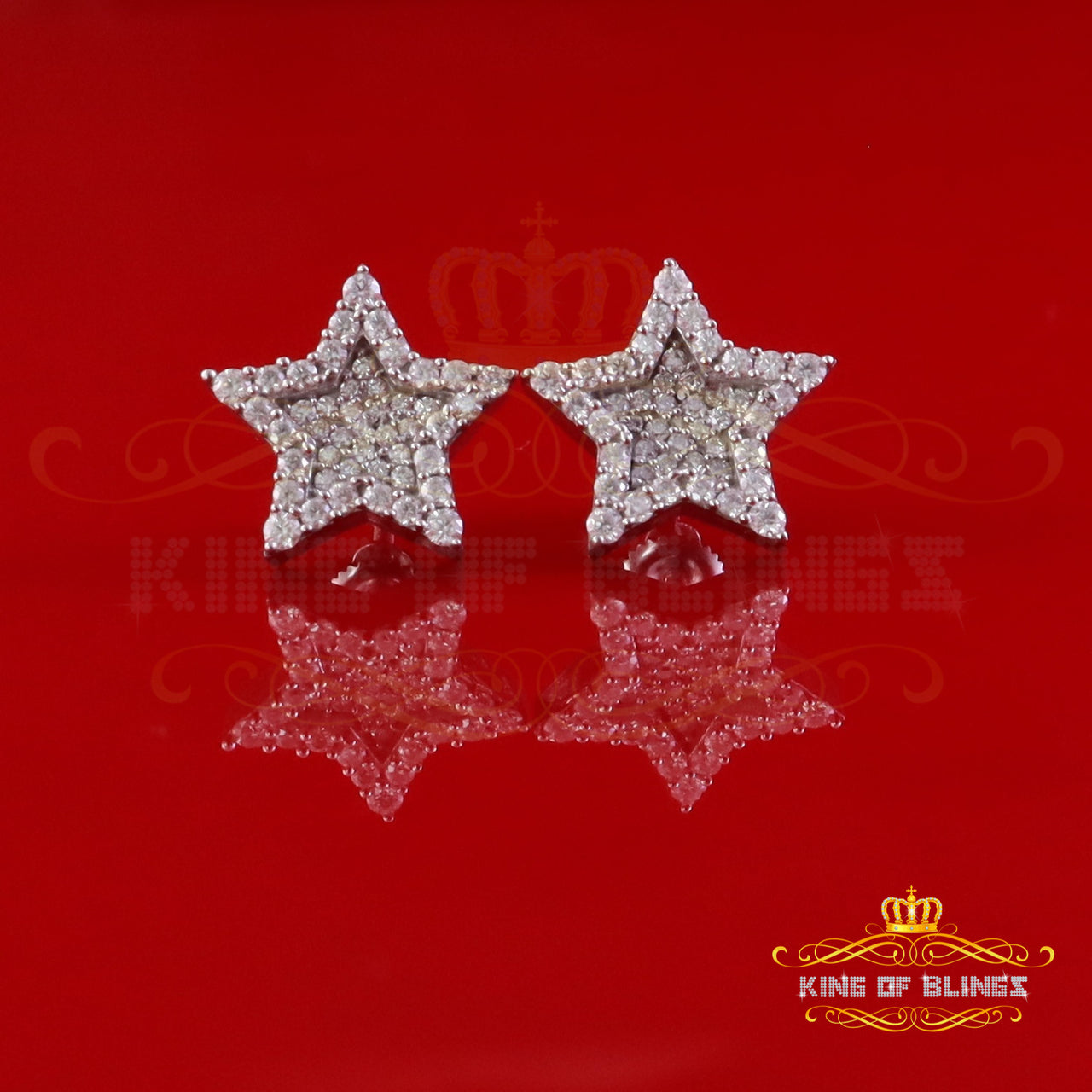 King of Bling's 925 White Silver 1.00ct VVS 'D' Moissanite Star Stud Earring Men's/Womens King of Blings