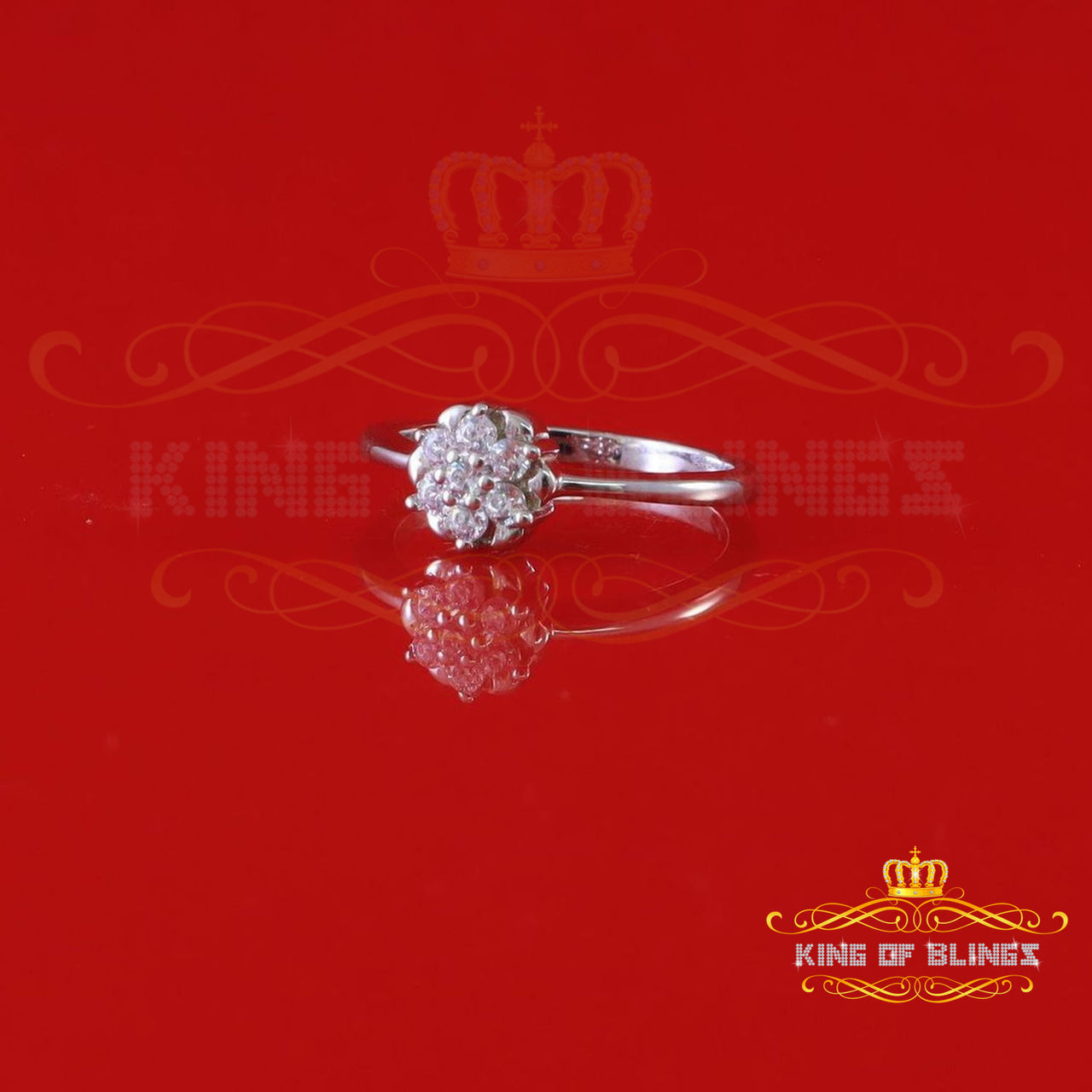 King Of Bling's925 Sterling White Silver 0.50ct Cubic Zirconia Flower Fashion Women's Ring SZ 6