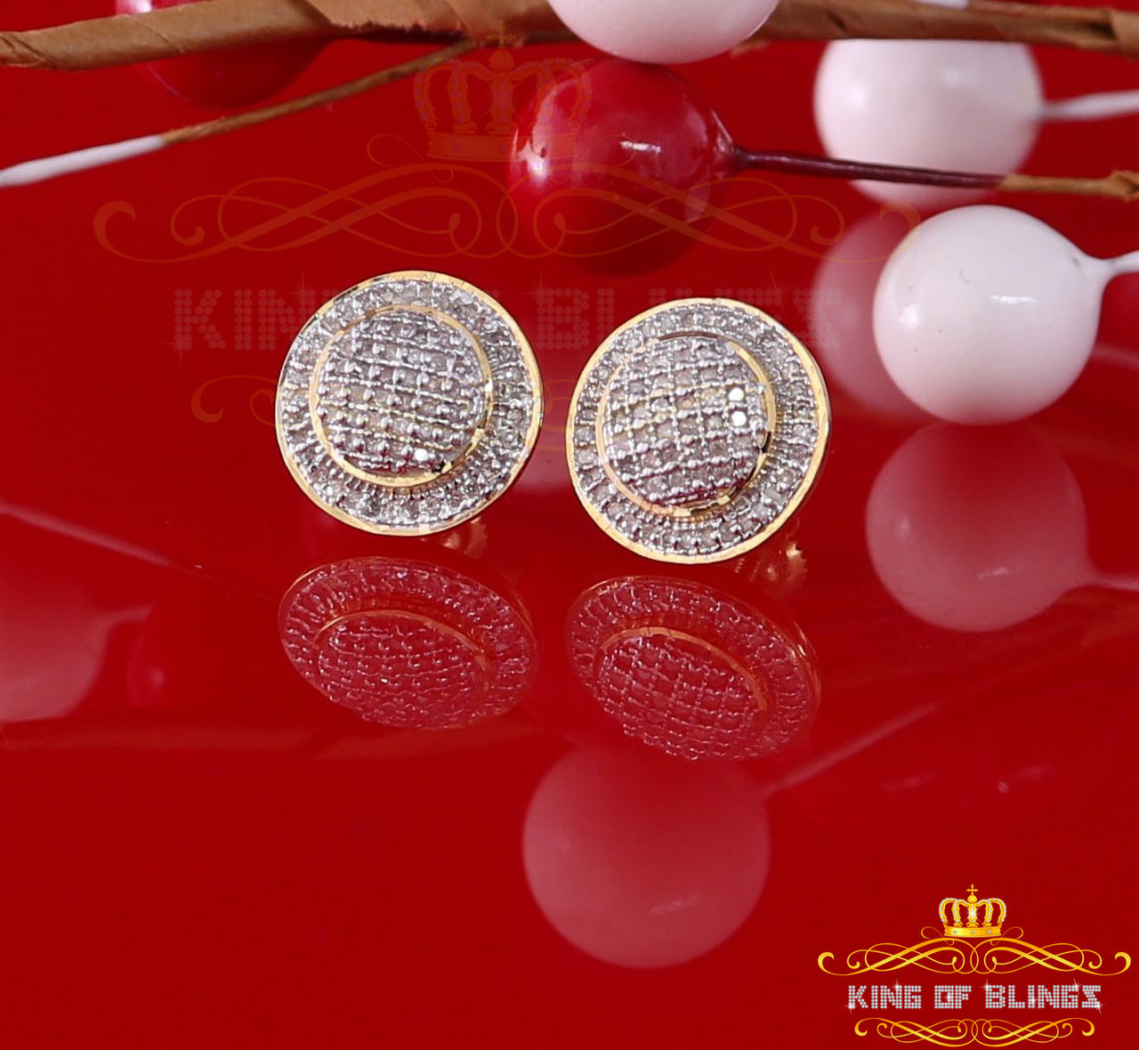 King of Blings-Aretes Para Hombre Square 925 Yellow Silver 0.33ct Diamond Women & Men Earrings