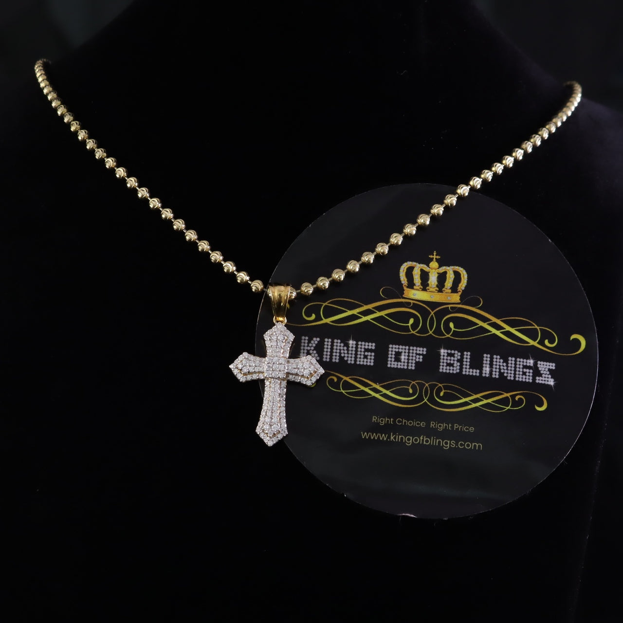 King Of Bling's New Pantone 925 Yellow Sterling Silver 1.00ct VVS D Clr. Moissanite Cross Pendant KING OF BLINGS