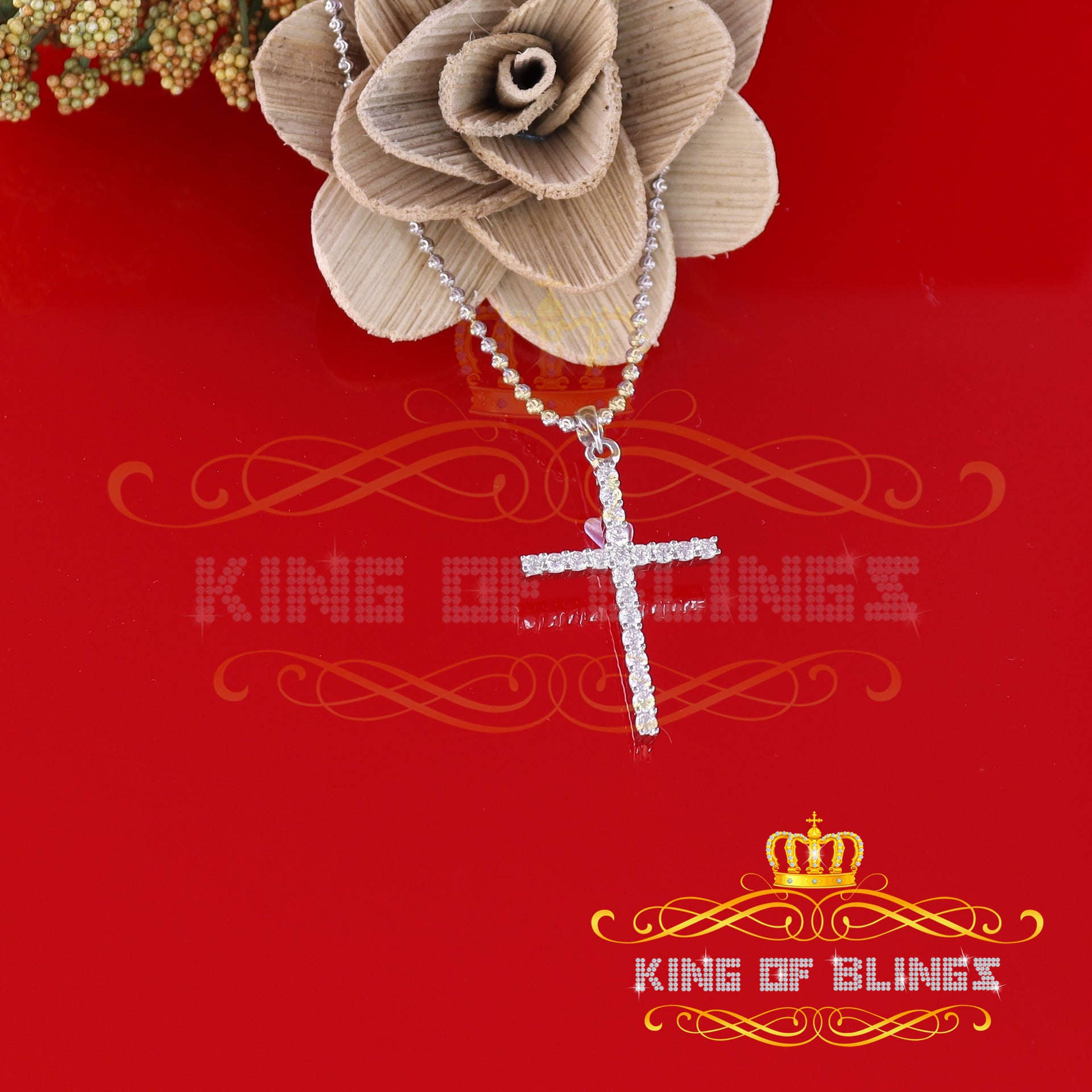 White Sterling Silver Pendant 2.31ct Cubic Zirconia Stone Beautiful CROSS Shape KING OF BLINGS