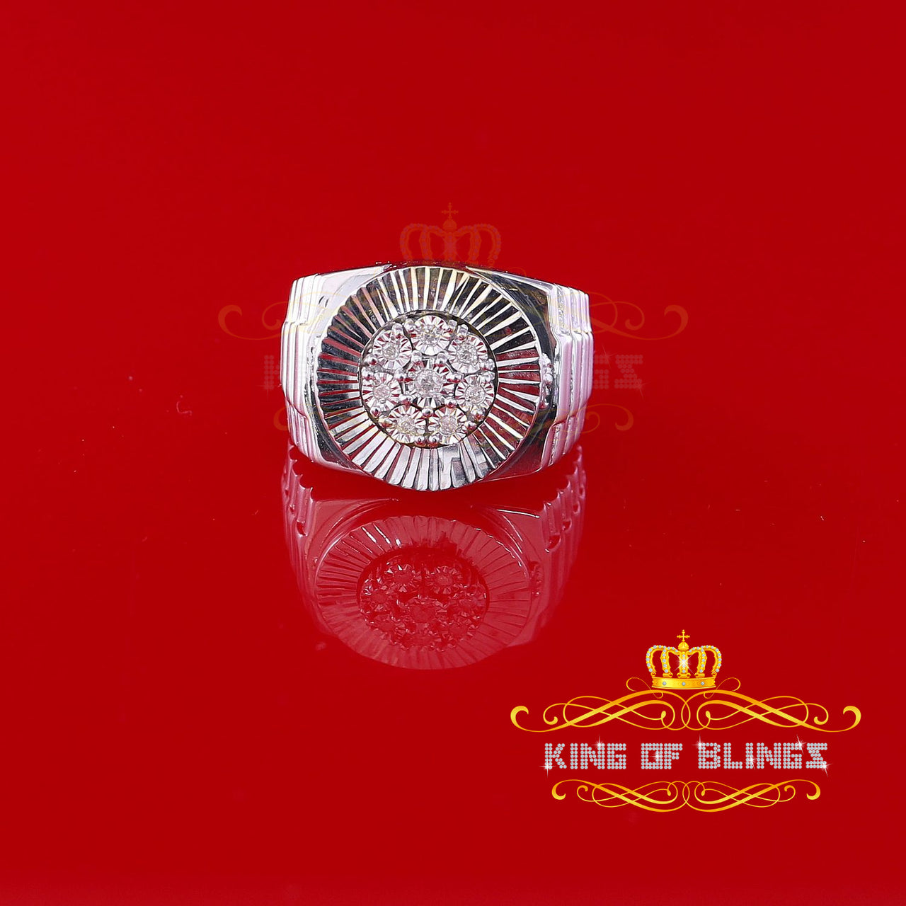 King Of Bling's 925 Sterling Silver 0.15 CT Real Diamond Men's Wide Band Style White Ring Size 9
