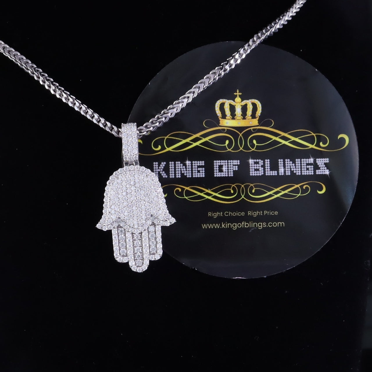 King Of Bling's Charm Hamsa Pendant 3.0ct VVS D Moissanite White Sterling Silver Men's & Women's KING OF BLINGS