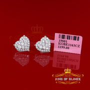 King of Bling's Aretes Para Hombre 925 White Silver 1.64ct Cubic Zirconia Heart Women's Earrings KING OF BLINGS