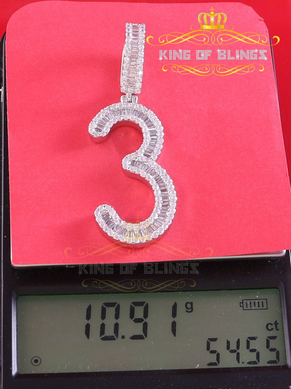 Ciondolo Uomo Personalizzato 3 Carati Zirconia Baguette E Tondo - Argento 925 - 3 Toni - Foto 2