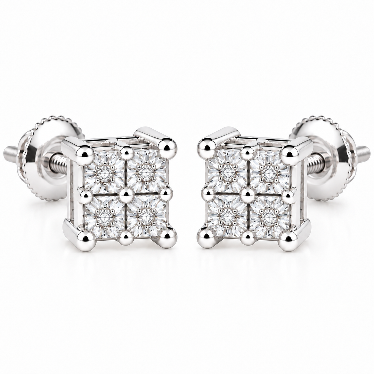 King Of Bling's 0.03ct Diamond Stud Earrings For Women White 925 Sterling Silver Stud For Men KING OF BLINGS