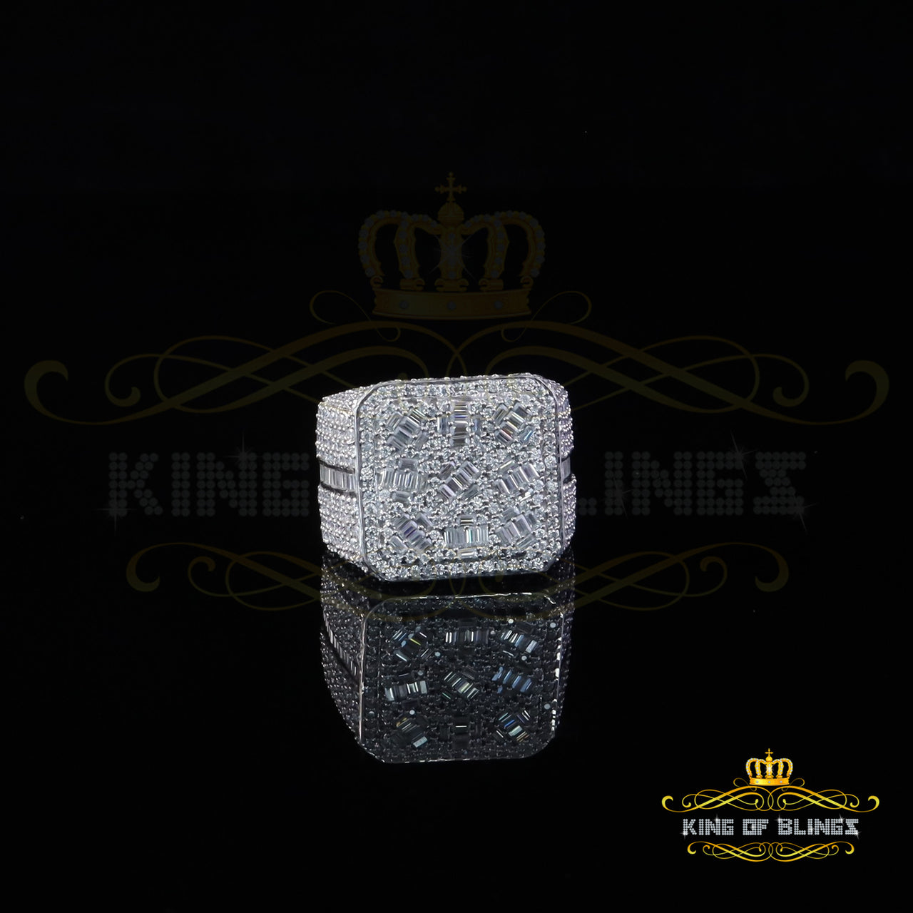 King of Bling's Men's/Womens 6.50ct VVS 'D' Moissanite Stone White Silver Square Rings Size 10 King of Blings