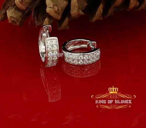 King of Bling's Cubic Zirconia 925 Sterling White Silver Hip Hop Women's & Men's Hoop Earrings