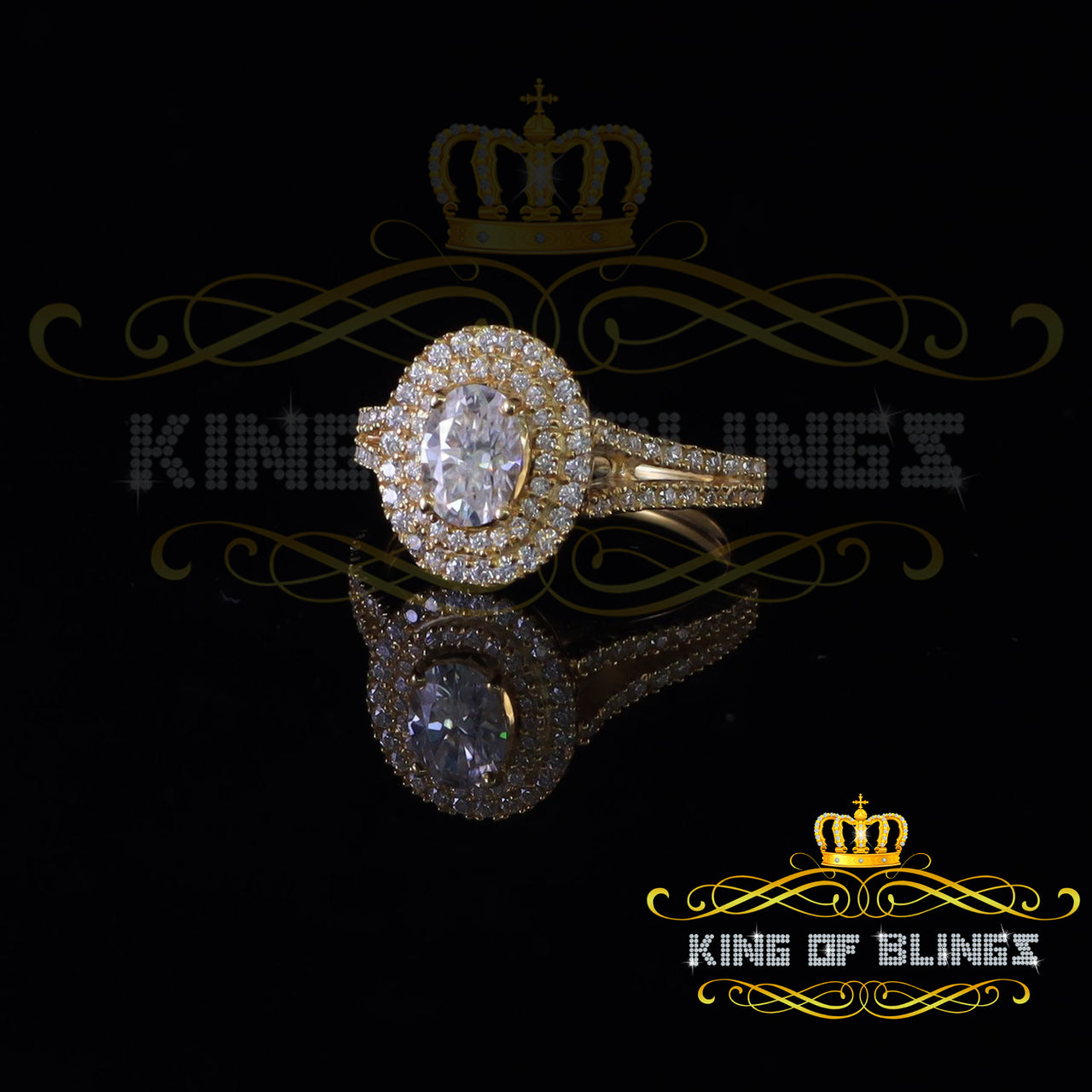 King Of Blings  10K Yellow Gold 2.00CT 'VVS' 'FL' D clr Oval Cut Moissonite Womens Ring S/7