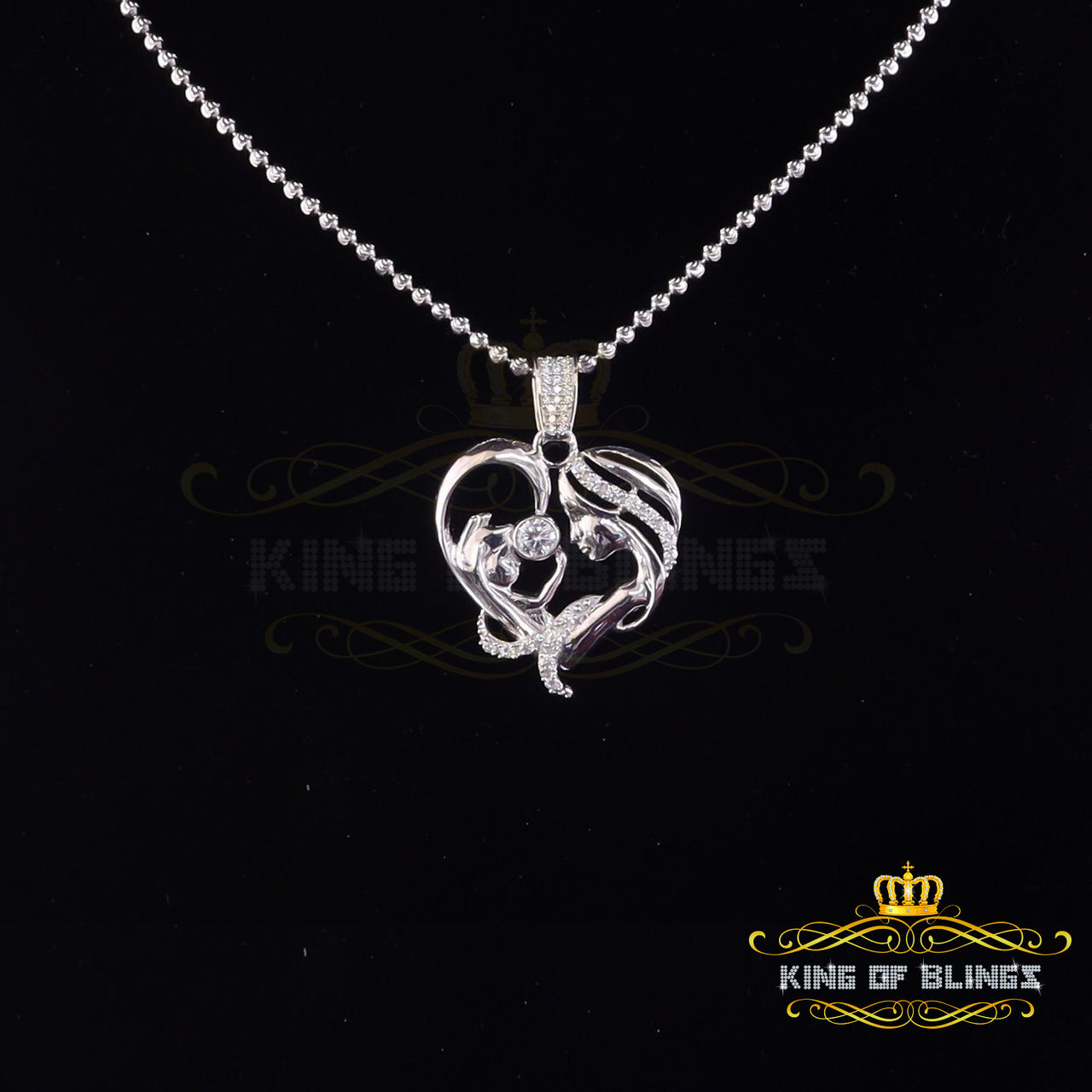 King Of Bling's White Silver 0.85ct Cubic Zirconia MOM'S Embrace Lovely Pendant @ Mother's Day