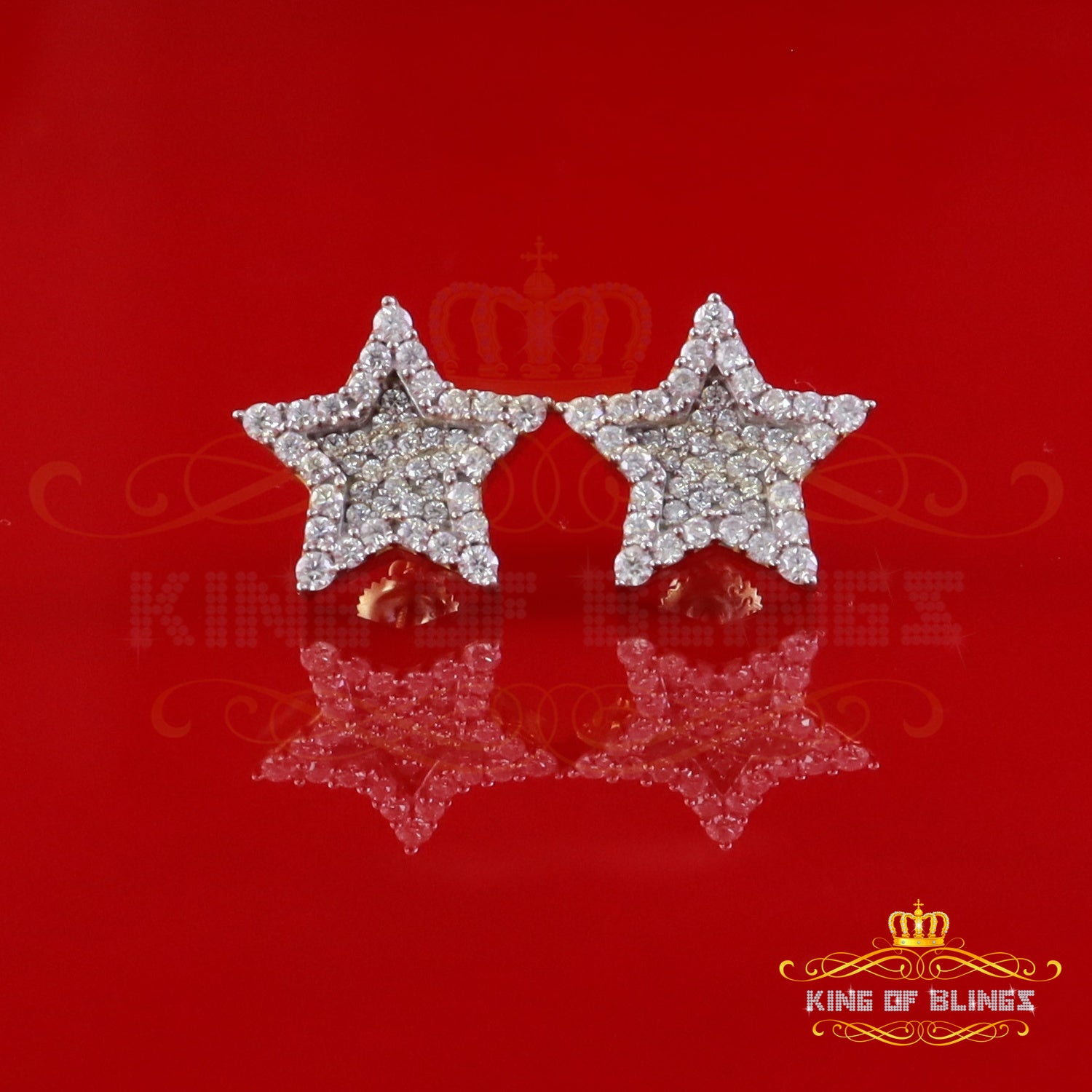 King  of Bling's 925 Yellow Silver 1.00ct VVS 'D' Moissanite Star Stud Earring Men's/Womens King of Blings