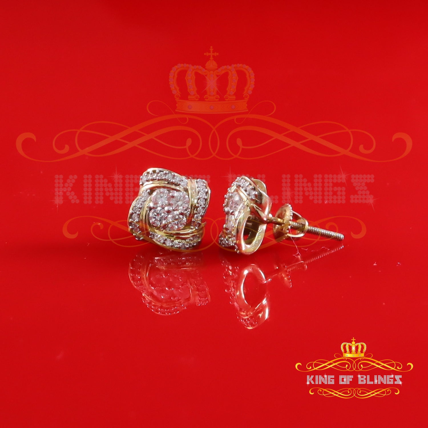 King  of Bling's New Men's 925 Yellow Silver 0.50ct VVS'D' Moissanite Floral Womens Stud Earrings KING OF BLINGS