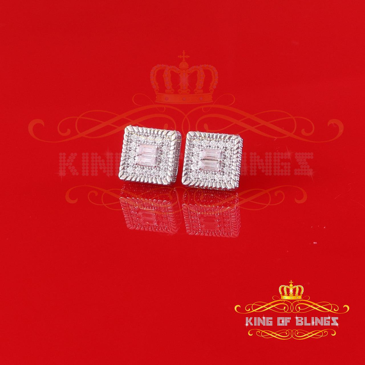 King of Bling's Men's/Women's 925 Silver White 1.00ct VVS 'D' Moissanite 3D Square Stud Earrings KING OF BLINGS