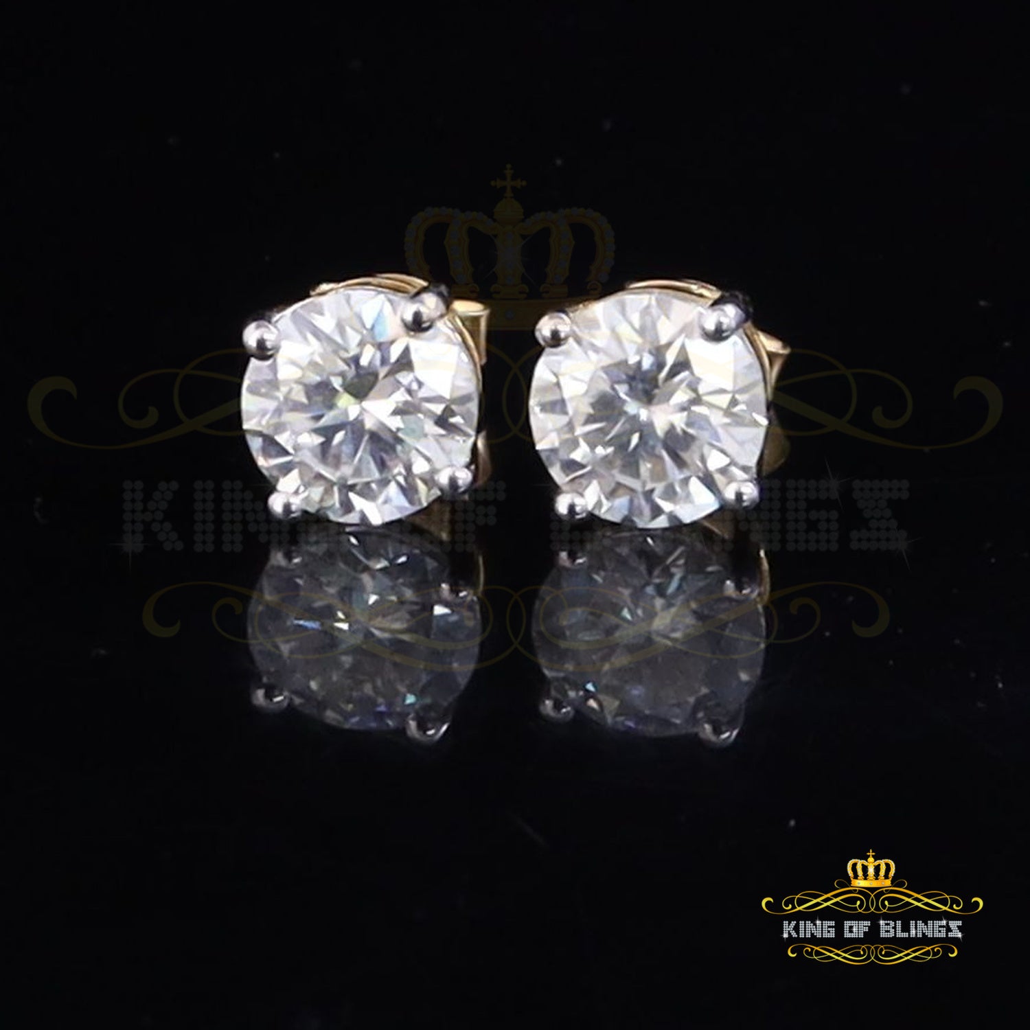 King  of Bling's Stud 925 silver Yellow 4.50ct VVS 'D' Moissanite Men & Women Stud Stud Earrings KING OF BLINGS