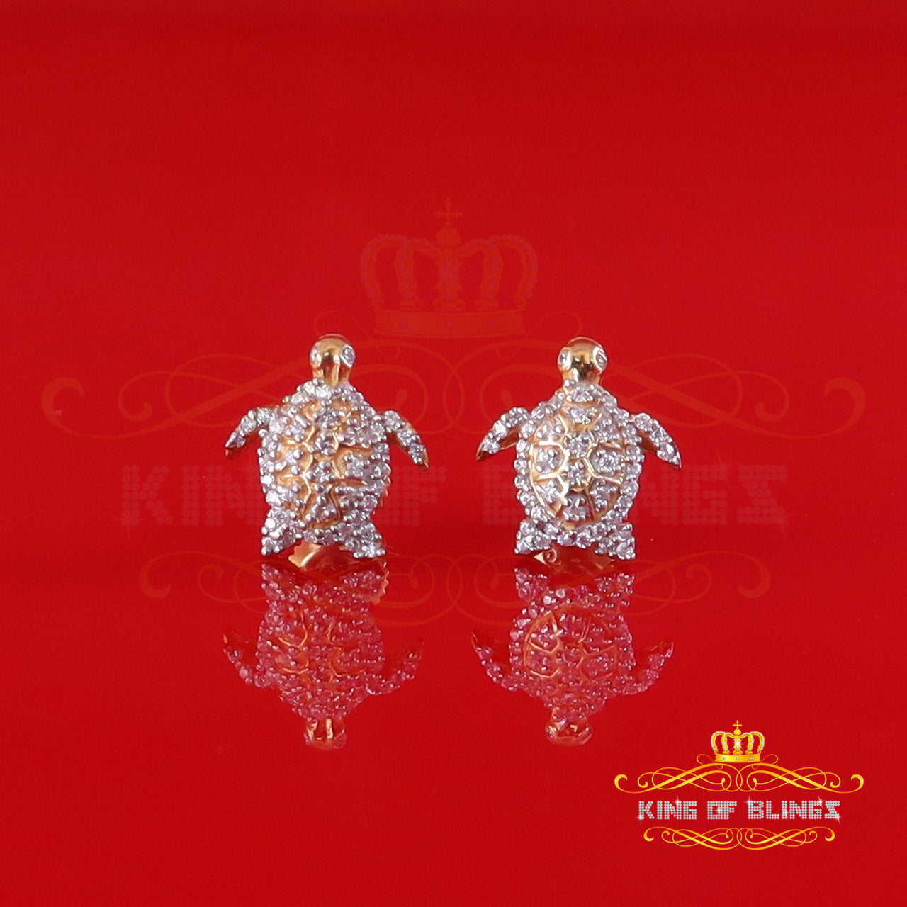 King of Bling's 925 Sterling Yellow Silver 0.50ct Cubic Zirconia Turtle Earring Women & Men's