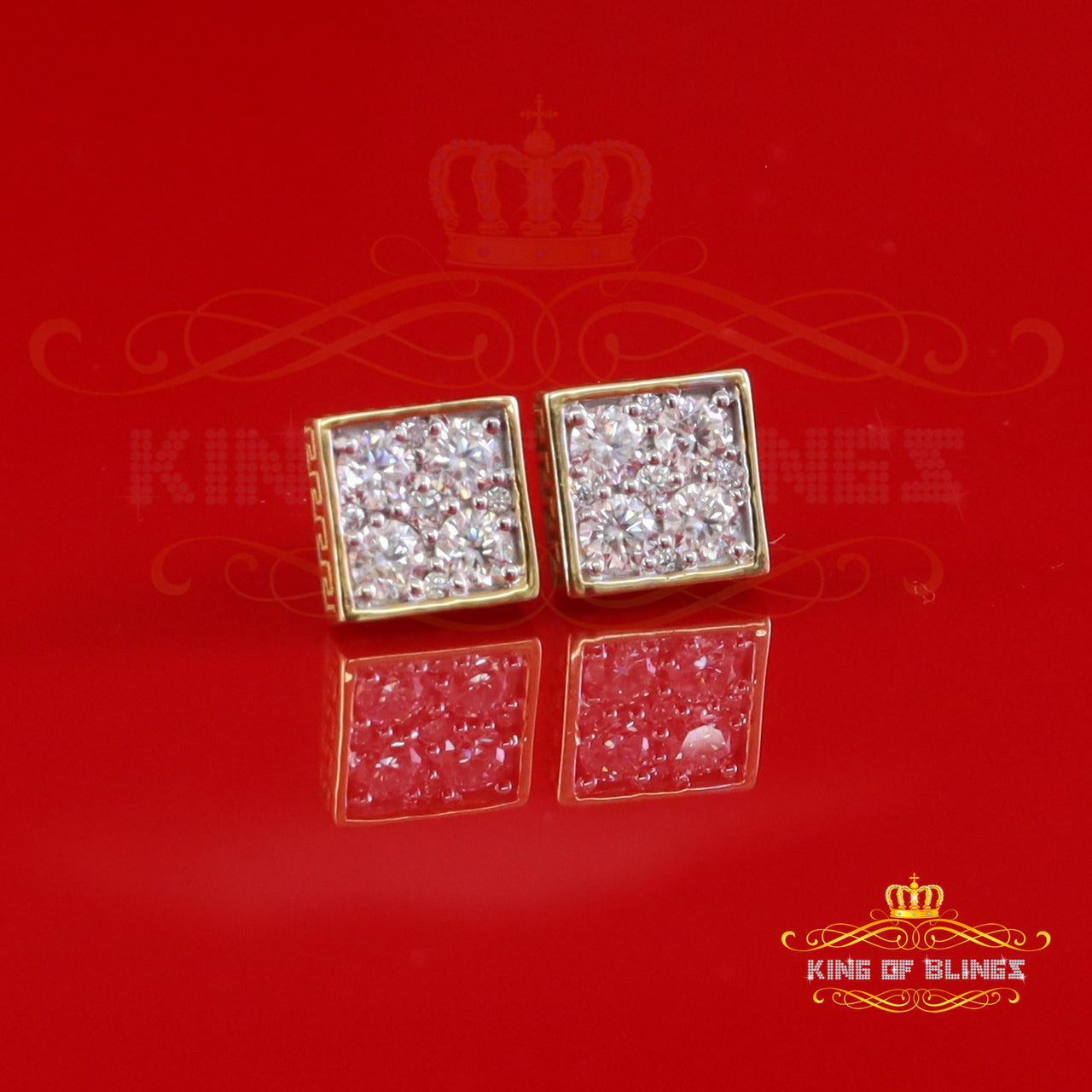 King of Bling's Yellow Silver 1.00ct VVS 'D' Moissanite Square Shape Stud Earring Womens King of Blings