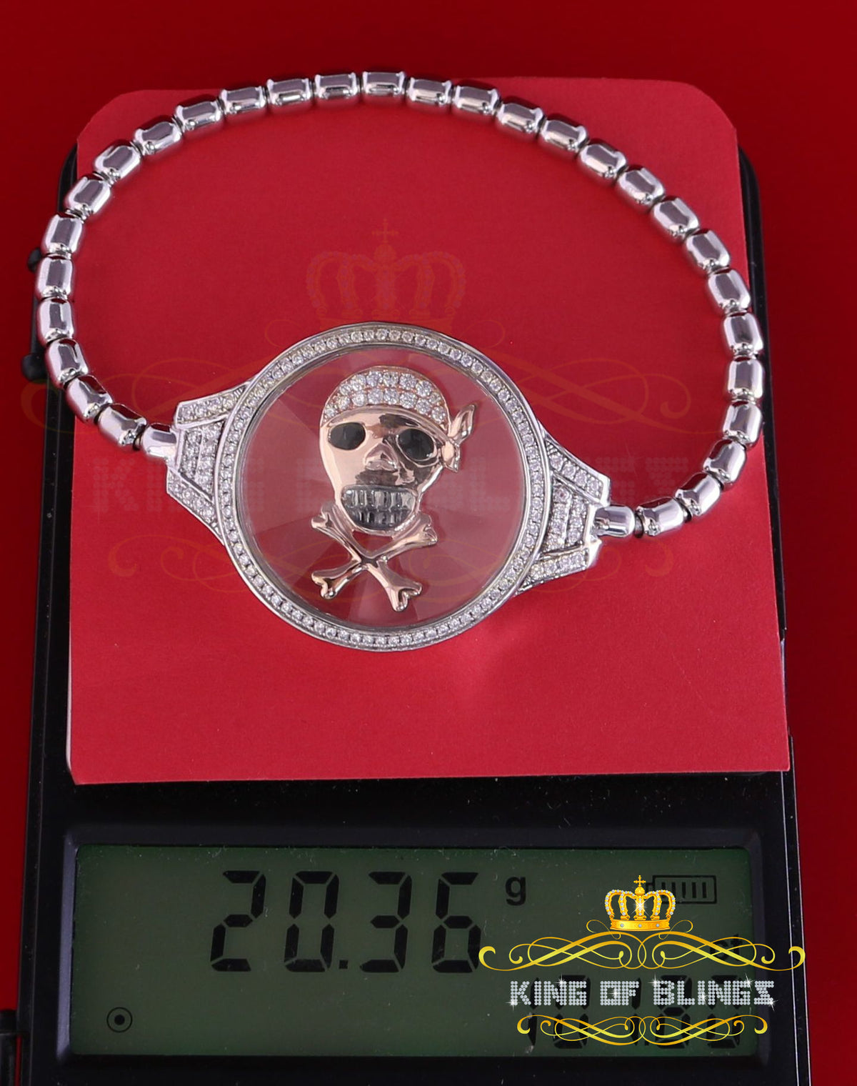 King Of Bling's Floating Face Skull Silver White Men's/Womens Bracelet Cubic Zirconia SZ 7 Inch KING OF BLINGS