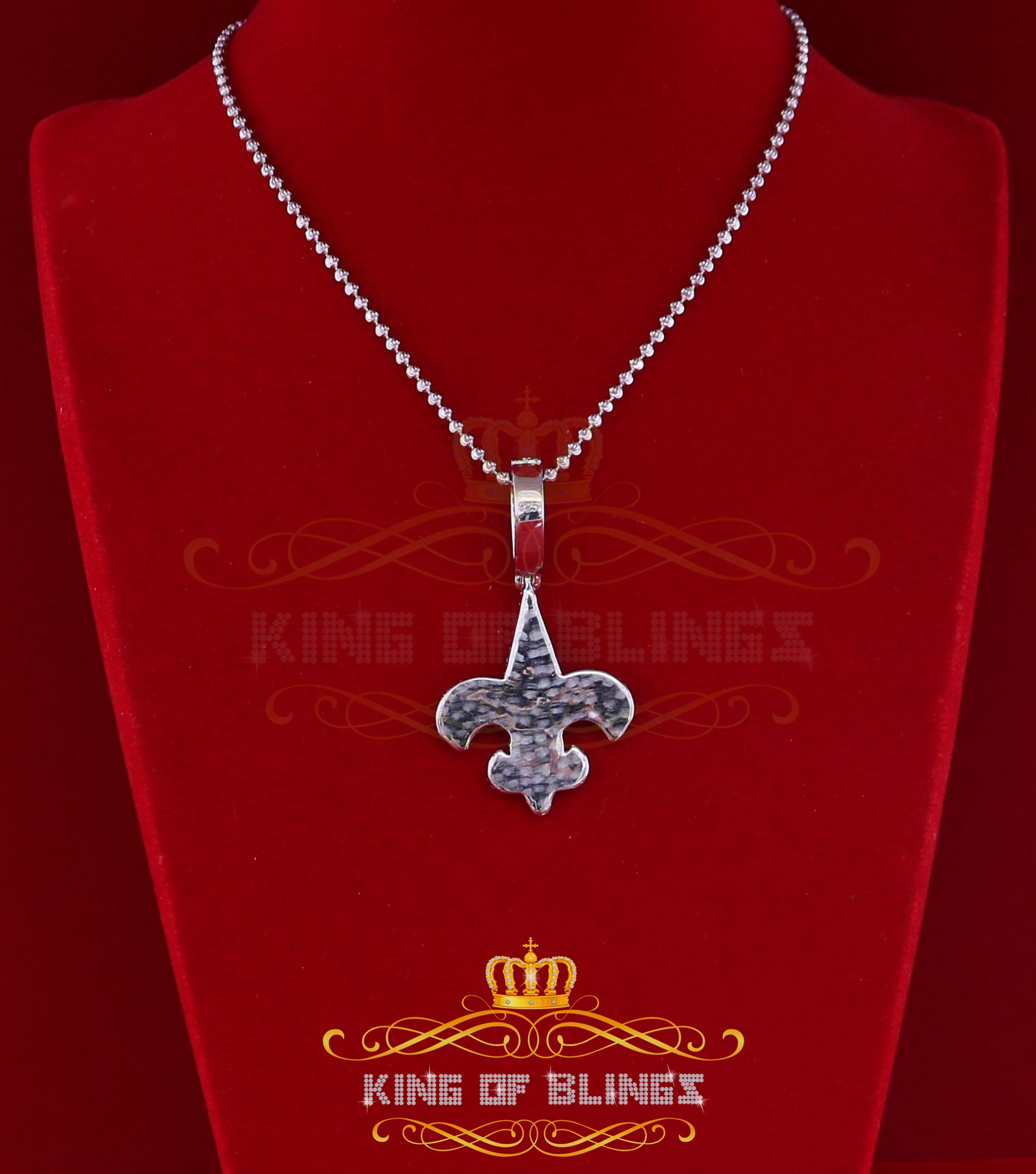 925 Sterling Rosy Silver Fleur de Lis White Pendant with 7.04ct Cubic Zirconia KING OF BLINGS