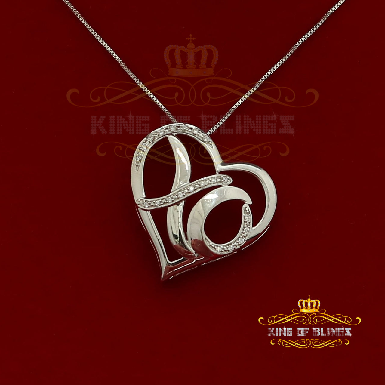 King Of Bling's White 925 Sterling Silver Heart and XO Shape Pendant 0.21ct Cubic Zirconia Stone